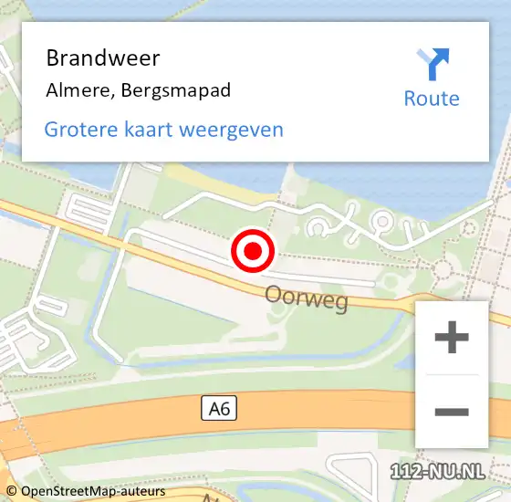 Locatie op kaart van de 112 melding: Brandweer Almere, Bergsmapad op 21 februari 2018 19:39