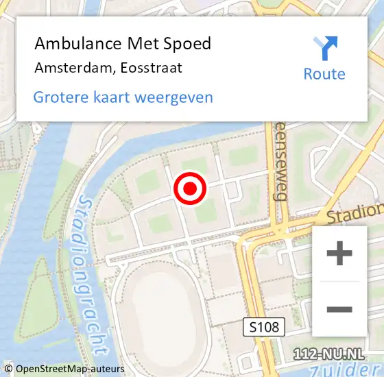 Locatie op kaart van de 112 melding: Ambulance Met Spoed Naar Amsterdam, Eosstraat op 21 februari 2018 22:02