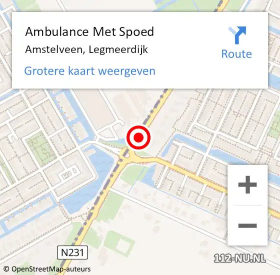 Locatie op kaart van de 112 melding: Ambulance Met Spoed Naar Amstelveen, Legmeerdijk op 22 februari 2018 00:50