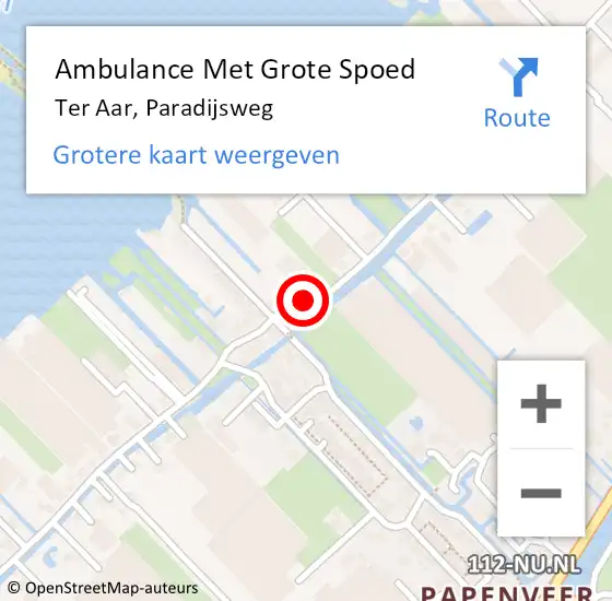 Locatie op kaart van de 112 melding: Ambulance Met Grote Spoed Naar Ter Aar, Paradijsweg op 22 februari 2018 10:00
