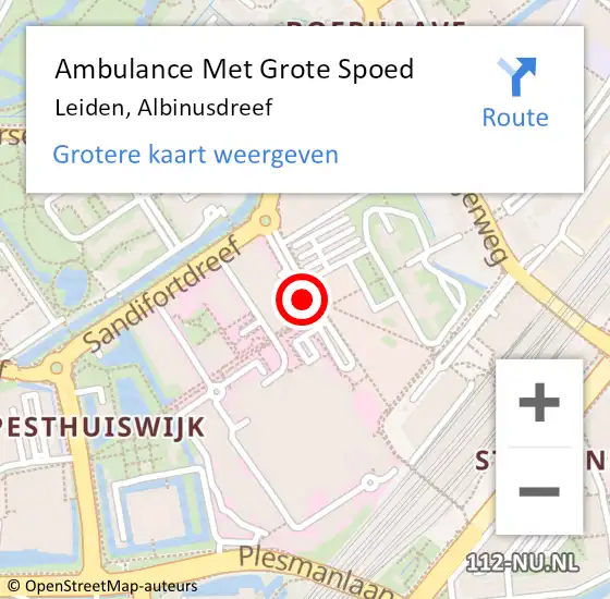 Locatie op kaart van de 112 melding: Ambulance Met Grote Spoed Naar Leiden, Albinusdreef op 22 februari 2018 10:52
