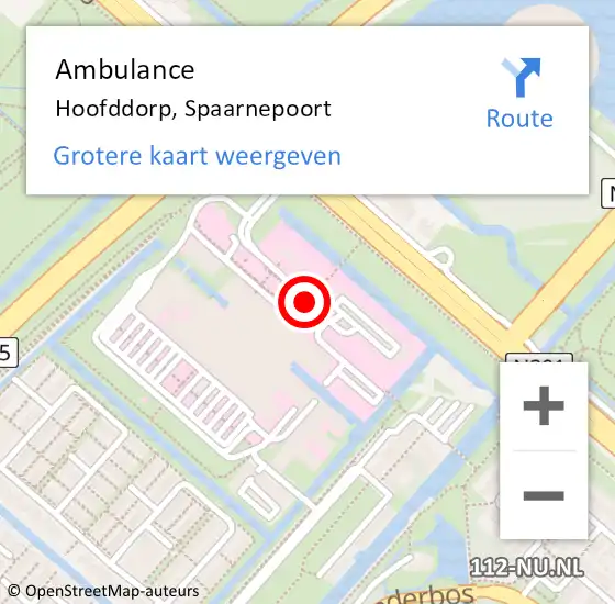 Locatie op kaart van de 112 melding: Ambulance Hoofddorp, Spaarnepoort op 22 februari 2018 11:09