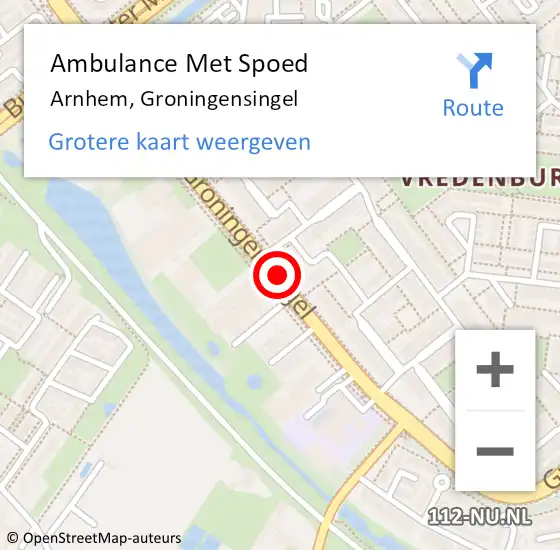 Locatie op kaart van de 112 melding: Ambulance Met Spoed Naar Arnhem, Groningensingel op 22 februari 2018 12:45