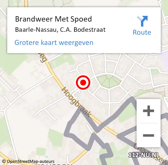 Locatie op kaart van de 112 melding: Brandweer Met Spoed Naar Baarle-Nassau, C.A. Bodestraat op 22 februari 2018 13:46