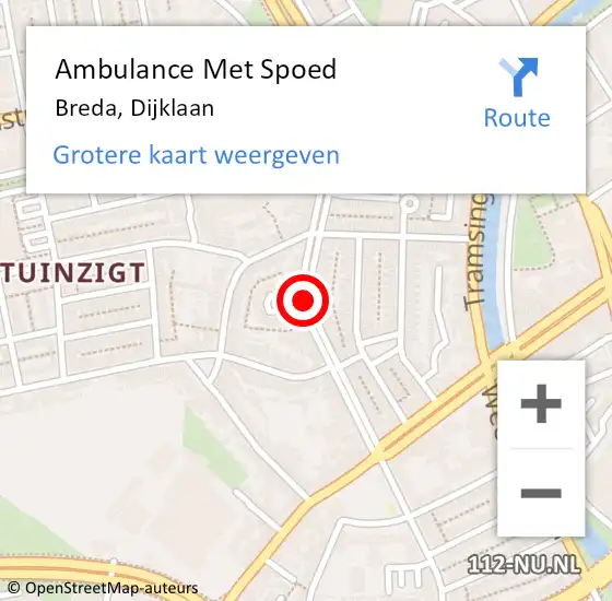 Locatie op kaart van de 112 melding: Ambulance Met Spoed Naar Breda, Dijklaan op 22 februari 2018 15:23