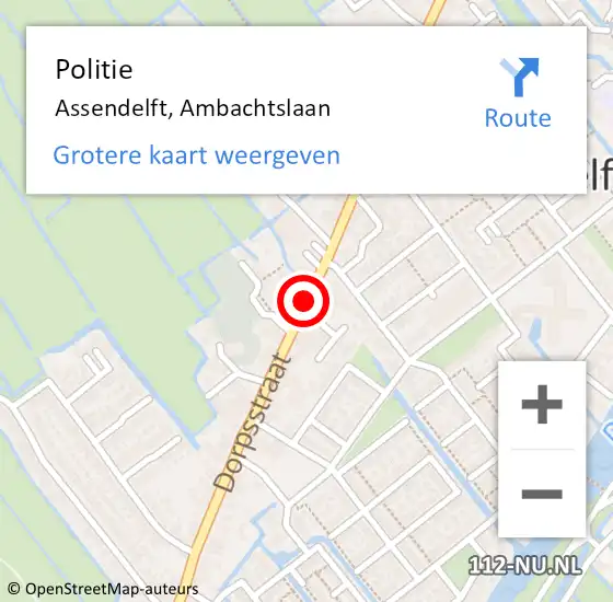 Locatie op kaart van de 112 melding: Politie Assendelft, Ambachtslaan op 22 februari 2018 15:44