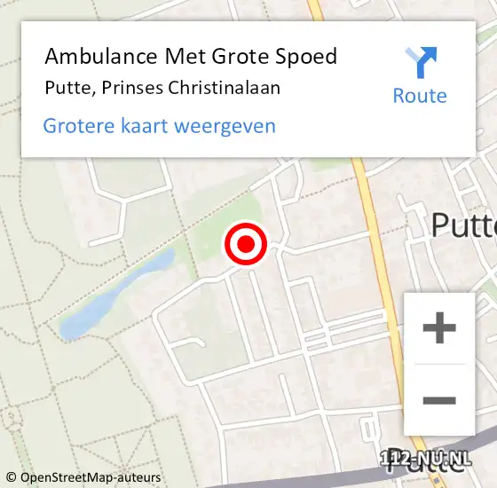 Locatie op kaart van de 112 melding: Ambulance Met Grote Spoed Naar Putte, Prinses Christinalaan op 22 februari 2018 16:18