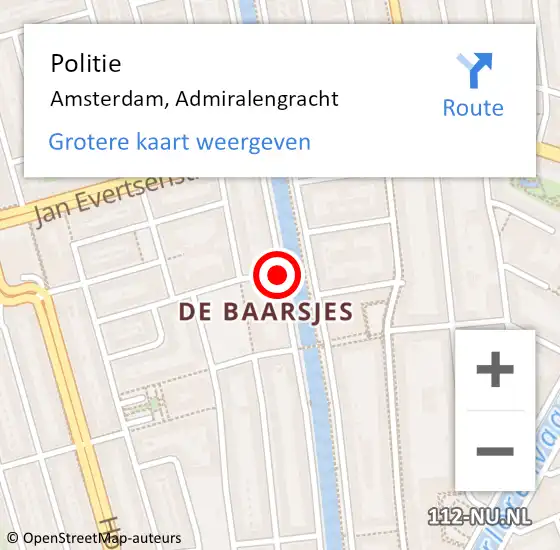 Locatie op kaart van de 112 melding: Politie Amsterdam, Admiralengracht op 22 februari 2018 16:20