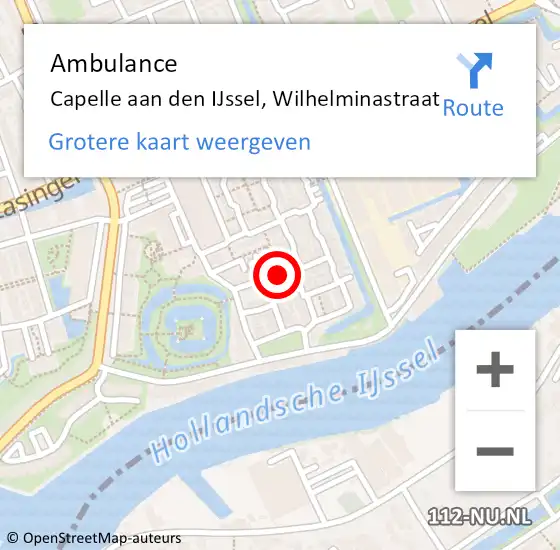Locatie op kaart van de 112 melding: Ambulance Capelle aan den IJssel, Wilhelminastraat op 22 februari 2018 18:22