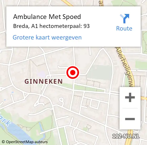 Locatie op kaart van de 112 melding: Ambulance Met Spoed Naar Breda, A1 hectometerpaal: 93 op 22 februari 2018 19:08
