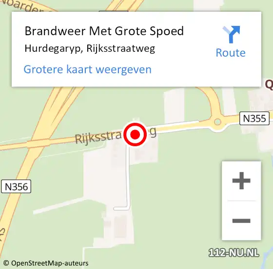 Locatie op kaart van de 112 melding: Brandweer Met Grote Spoed Naar Hurdegaryp, Rijksstraatweg op 22 februari 2018 21:01