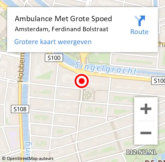 Locatie op kaart van de 112 melding: Ambulance Met Grote Spoed Naar Amsterdam, Ferdinand Bolstraat op 22 februari 2018 22:09