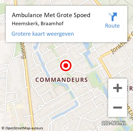 Locatie op kaart van de 112 melding: Ambulance Met Grote Spoed Naar Heemskerk, Braamhof op 22 februari 2018 22:16