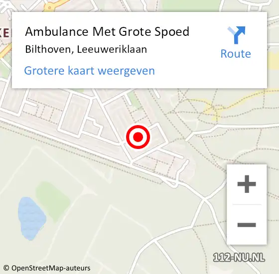 Locatie op kaart van de 112 melding: Ambulance Met Grote Spoed Naar Bilthoven, Leeuweriklaan op 23 februari 2018 00:02