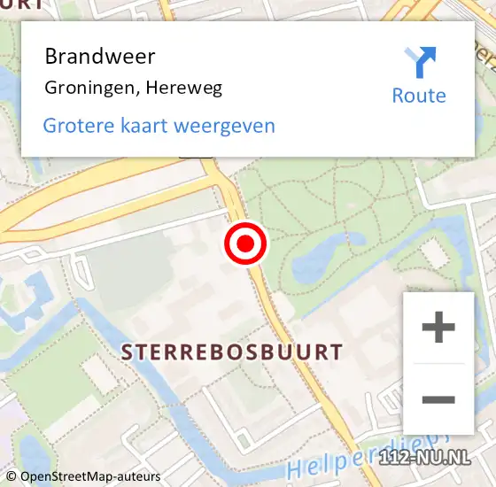 Locatie op kaart van de 112 melding: Brandweer Groningen, Hereweg op 23 februari 2018 05:58