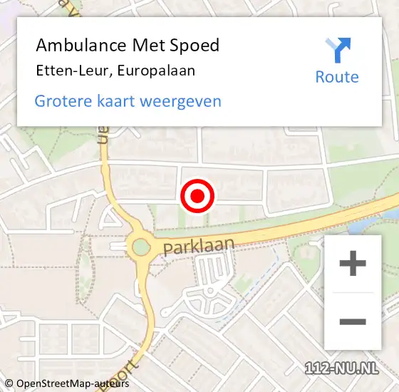 Locatie op kaart van de 112 melding: Ambulance Met Spoed Naar Etten-Leur, Europalaan op 23 februari 2018 07:23