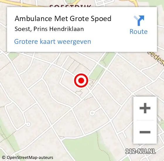 Locatie op kaart van de 112 melding: Ambulance Met Grote Spoed Naar Soest, Prins Hendriklaan op 23 februari 2018 07:24
