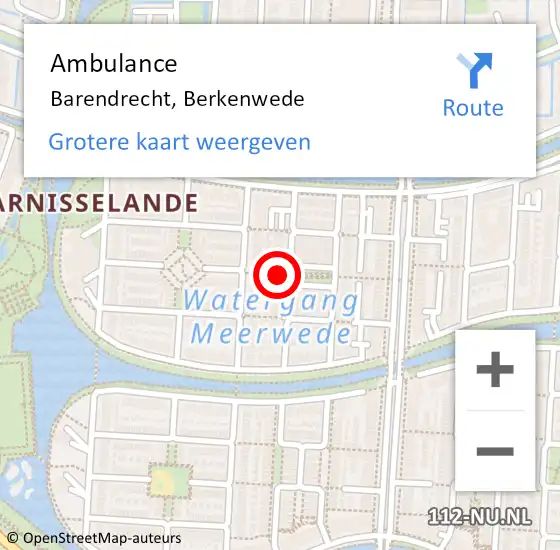 Locatie op kaart van de 112 melding: Ambulance Barendrecht, Berkenwede op 23 februari 2018 08:29