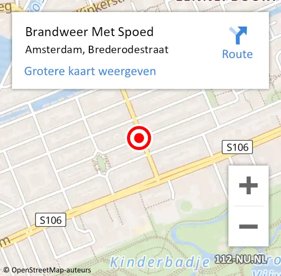 Locatie op kaart van de 112 melding: Brandweer Met Spoed Naar Amsterdam, Brederodestraat op 23 februari 2018 10:11