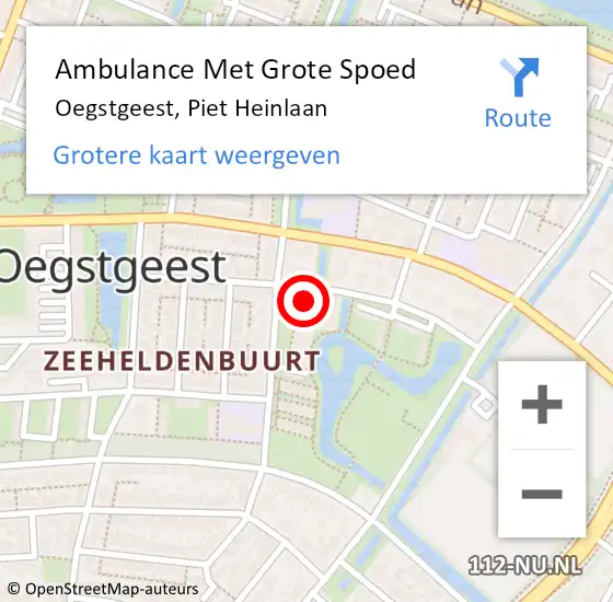 Locatie op kaart van de 112 melding: Ambulance Met Grote Spoed Naar Oegstgeest, Piet Heinlaan op 23 februari 2018 16:01