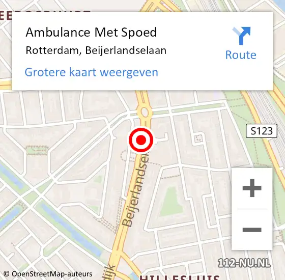 Locatie op kaart van de 112 melding: Ambulance Met Spoed Naar Rotterdam, Beijerlandselaan op 23 februari 2018 21:39