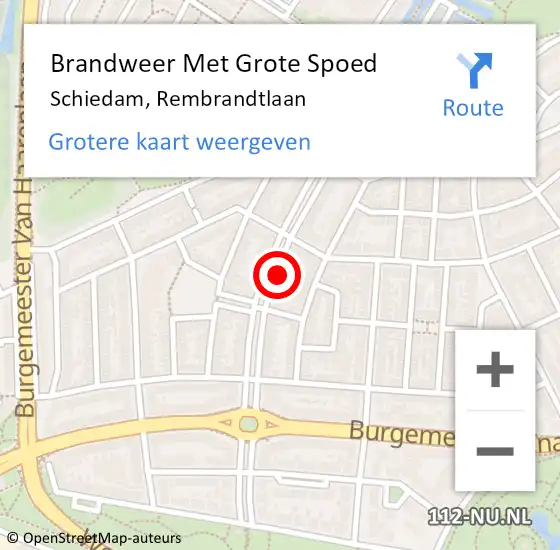 Locatie op kaart van de 112 melding: Brandweer Met Grote Spoed Naar Schiedam, Rembrandtlaan op 23 februari 2018 23:12