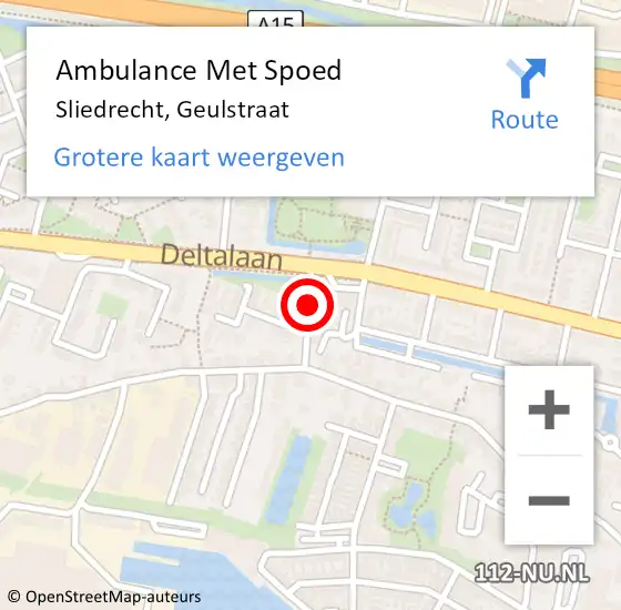 Locatie op kaart van de 112 melding: Ambulance Met Spoed Naar Sliedrecht, Geulstraat op 24 februari 2018 00:09