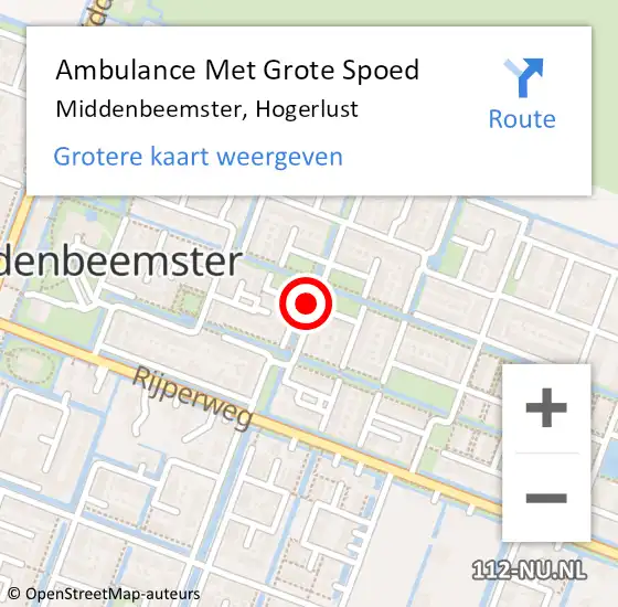 Locatie op kaart van de 112 melding: Ambulance Met Grote Spoed Naar Middenbeemster, Hogerlust op 24 februari 2018 02:51