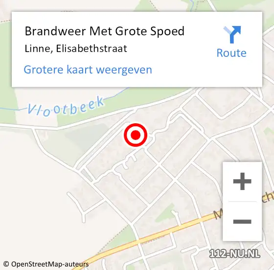 Locatie op kaart van de 112 melding: Brandweer Met Grote Spoed Naar Linne, Elisabethstraat op 24 februari 2018 03:23