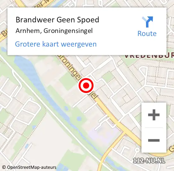 Locatie op kaart van de 112 melding: Brandweer Geen Spoed Naar Arnhem, Groningensingel op 24 februari 2018 04:24