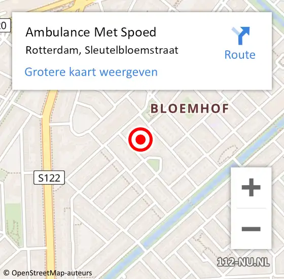 Locatie op kaart van de 112 melding: Ambulance Met Spoed Naar Rotterdam, Sleutelbloemstraat op 24 februari 2018 06:49
