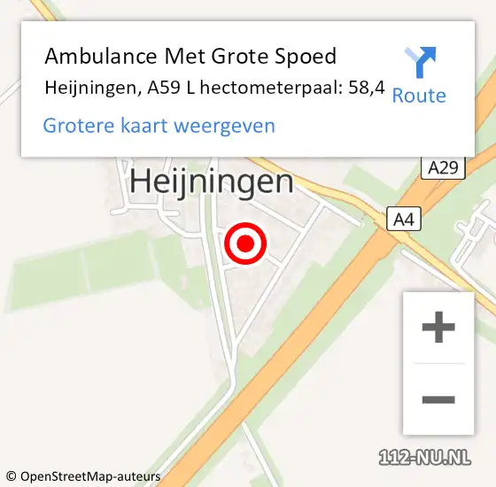 Locatie op kaart van de 112 melding: Ambulance Met Grote Spoed Naar Heijningen, A59 L hectometerpaal: 58,4 op 24 februari 2018 07:06