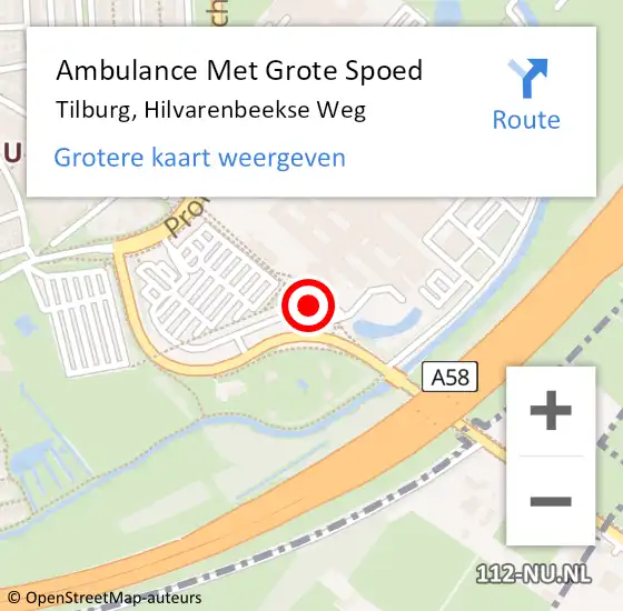 Locatie op kaart van de 112 melding: Ambulance Met Grote Spoed Naar Tilburg, Hilvarenbeekse Weg op 24 februari 2018 10:54