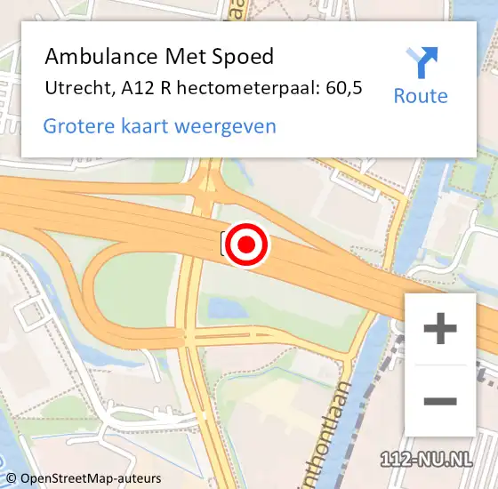 Locatie op kaart van de 112 melding: Ambulance Met Spoed Naar Utrecht, A12 R hectometerpaal: 60,5 op 24 februari 2018 21:04