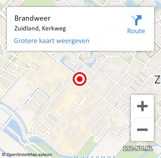 Locatie op kaart van de 112 melding: Brandweer Zuidland, Kerkweg op 25 februari 2018 00:38