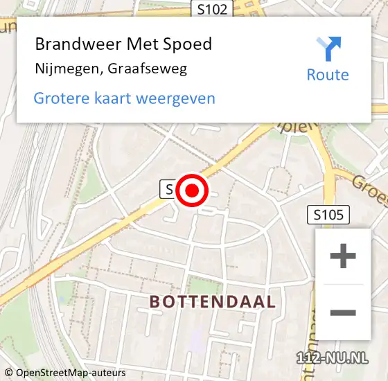 Locatie op kaart van de 112 melding: Brandweer Met Spoed Naar Nijmegen, Graafseweg op 25 februari 2018 00:51