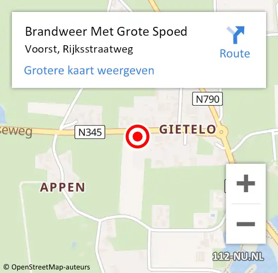 Locatie op kaart van de 112 melding: Brandweer Met Grote Spoed Naar Voorst, Rijksstraatweg op 25 februari 2018 01:43