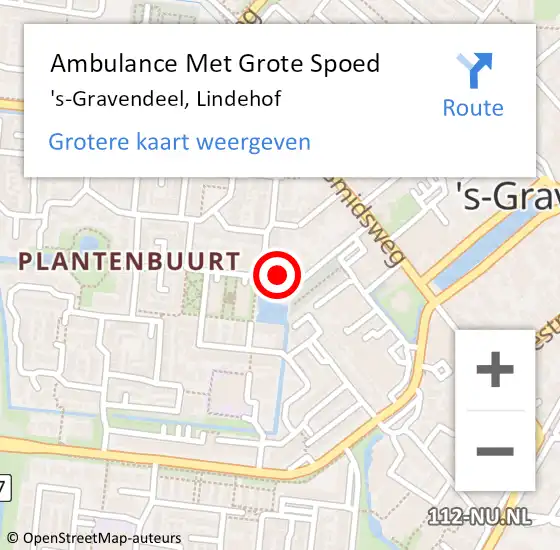 Locatie op kaart van de 112 melding: Ambulance Met Grote Spoed Naar 's-Gravendeel, Lindehof op 25 februari 2018 04:14