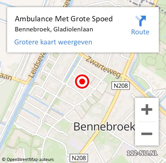 Locatie op kaart van de 112 melding: Ambulance Met Grote Spoed Naar Bennebroek, Gladiolenlaan op 25 februari 2018 04:26