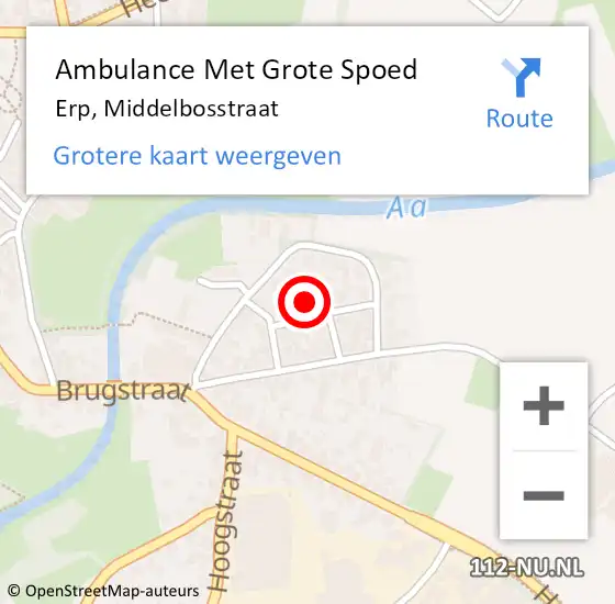 Locatie op kaart van de 112 melding: Ambulance Met Grote Spoed Naar Erp, Middelbosstraat op 25 februari 2018 08:07
