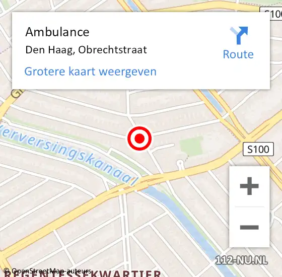 Locatie op kaart van de 112 melding: Ambulance Den Haag, Obrechtstraat op 25 februari 2018 10:36