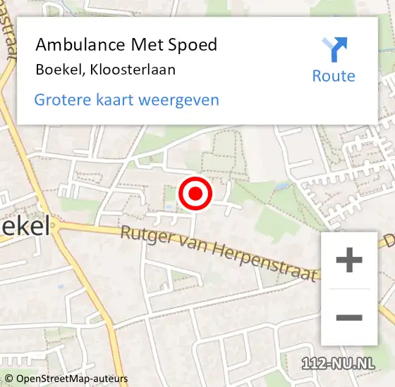 Locatie op kaart van de 112 melding: Ambulance Met Spoed Naar Boekel, Kloosterlaan op 25 februari 2018 12:05