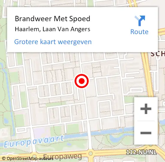 Locatie op kaart van de 112 melding: Brandweer Met Spoed Naar Haarlem, Laan Van Angers op 25 februari 2018 13:42