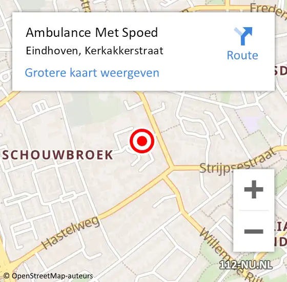 Locatie op kaart van de 112 melding: Ambulance Met Spoed Naar Eindhoven, Kerkakkerstraat op 25 februari 2018 16:19