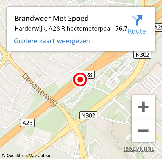 Locatie op kaart van de 112 melding: Brandweer Met Spoed Naar Harderwijk, A28 R hectometerpaal: 56,7 op 25 februari 2018 16:28