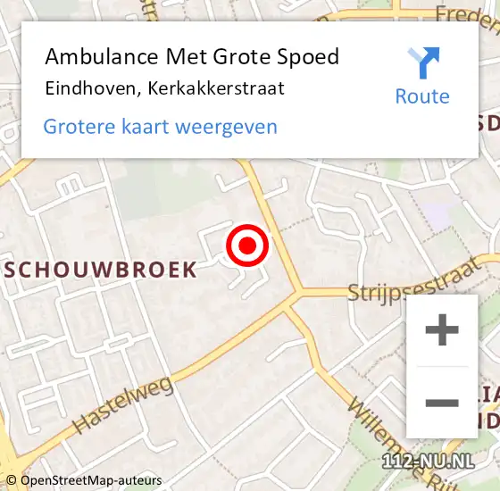 Locatie op kaart van de 112 melding: Ambulance Met Grote Spoed Naar Eindhoven, Kerkakkerstraat op 25 februari 2018 16:28