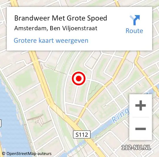 Locatie op kaart van de 112 melding: Brandweer Met Grote Spoed Naar Amsterdam, Ben Viljoenstraat op 25 februari 2018 17:52