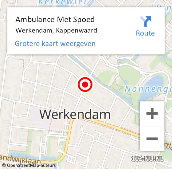 Locatie op kaart van de 112 melding: Ambulance Met Spoed Naar Werkendam, Kappenwaard op 25 februari 2018 21:43