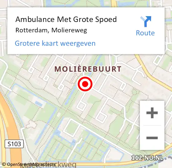 Locatie op kaart van de 112 melding: Ambulance Met Grote Spoed Naar Rotterdam, Moliereweg op 25 februari 2018 23:58