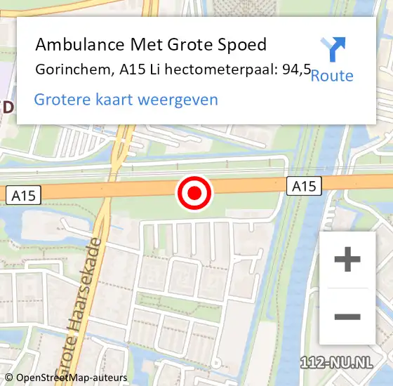 Locatie op kaart van de 112 melding: Ambulance Met Grote Spoed Naar Gorinchem, A15 L hectometerpaal: 100,2 op 26 februari 2018 05:16